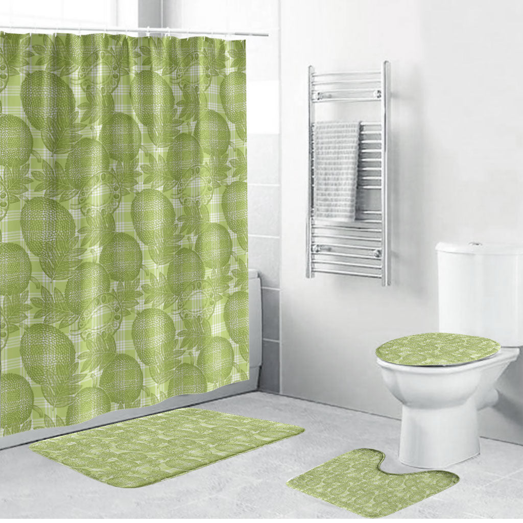 Omaomao Hawaii Breadfruit Palaka Motifs Bathroom Set LT14 Bathroom Set (4 pcs) Green - Polynesian Pride