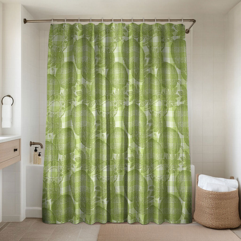 Omaomao Hawaii Breadfruit Palaka Motifs Bathroom Set LT14 Shower Curtain Only Green - Polynesian Pride