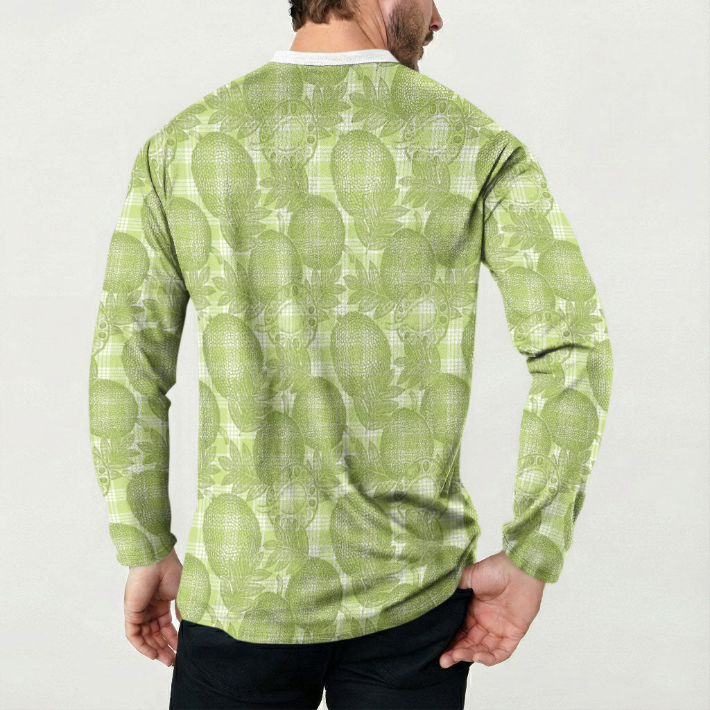 Omaomao Hawaii Breadfruit Palaka Motifs Button Sweatshirt LT14 - Polynesian Pride