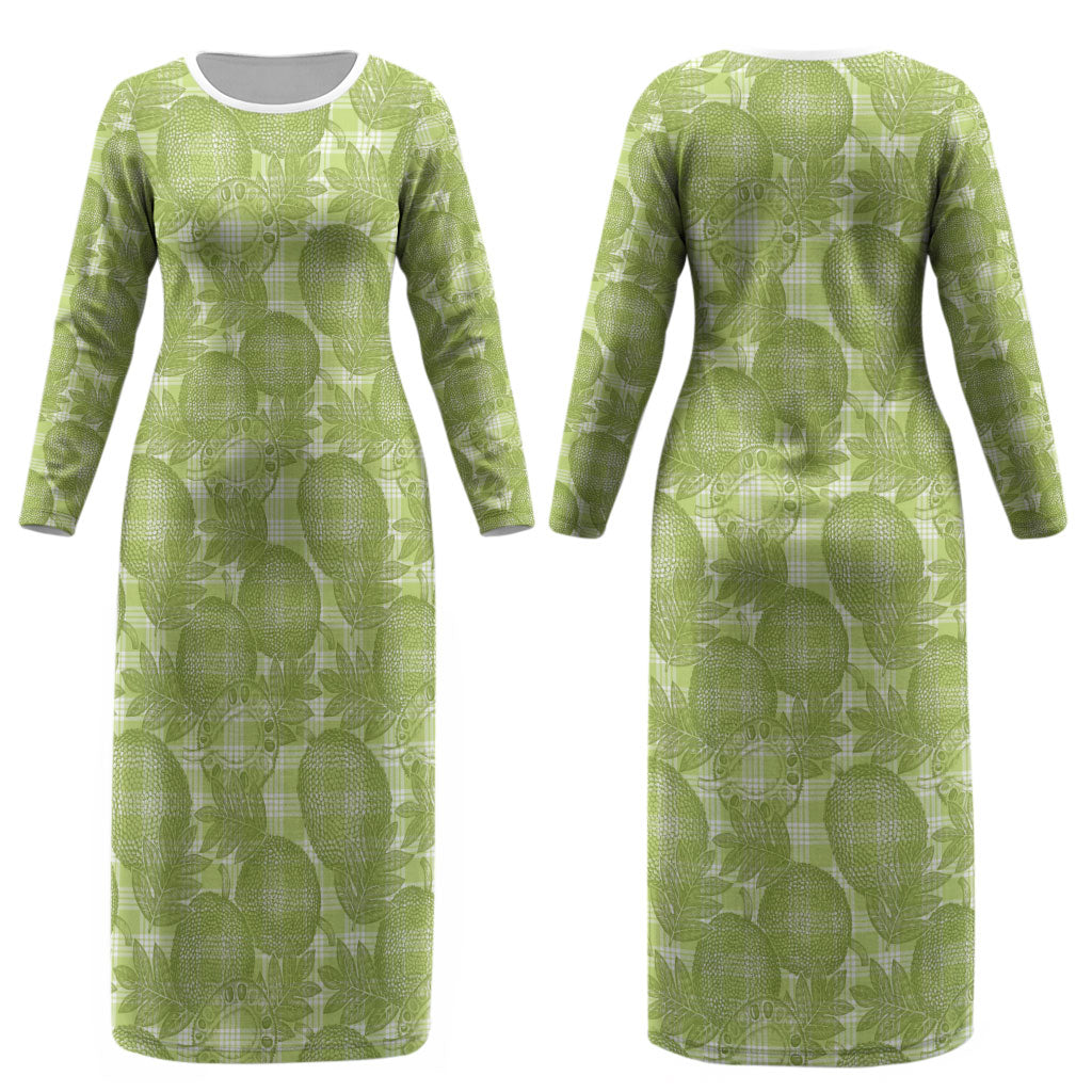 Omaomao Hawaii Breadfruit Palaka Motifs Couples Matching Long Sleeve Bodycon Dress and Hawaiian Shirt LT14 - Polynesian Pride
