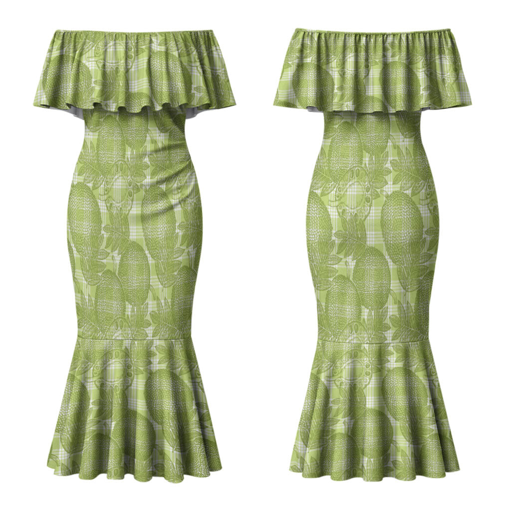 Omaomao Hawaii Breadfruit Palaka Motifs Couples Matching Mermaid Dress and Long Sleeve Button Shirt LT14 - Polynesian Pride