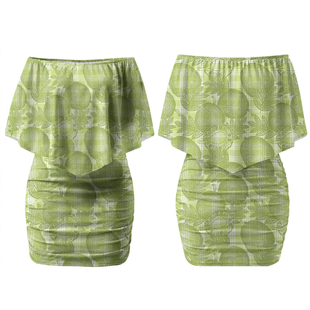 Omaomao Hawaii Breadfruit Palaka Motifs Couples Matching Off Shoulder Short Dress and Long Sleeve Button Shirt LT14 - Polynesian Pride