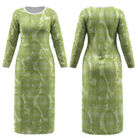 Omaomao Hawaii Breadfruit Palaka Motifs Family Matching Long Sleeve Bodycon Dress and Hawaiian Shirt LT14 Mom's Dress Green - Polynesian Pride