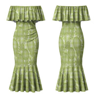 Omaomao Hawaii Breadfruit Palaka Motifs Family Matching Mermaid Dress and Hawaiian Shirt LT14 Mom's Dress Green - Polynesian Pride