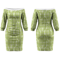 Omaomao Hawaii Breadfruit Palaka Motifs Family Matching Off The Shoulder Long Sleeve Dress and Hawaiian Shirt LT14 Mom's Dress Green - Polynesian Pride