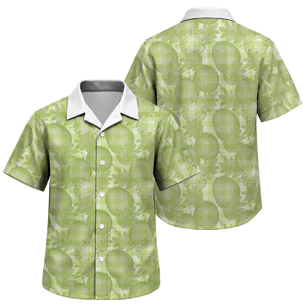 Omaomao Hawaii Breadfruit Palaka Motifs Family Matching Off The Shoulder Long Sleeve Dress and Hawaiian Shirt LT14 Son's Shirt Green - Polynesian Pride