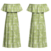 Omaomao Hawaii Breadfruit Palaka Motifs Family Matching Off Shoulder Maxi Dress and Hawaiian Shirt LT14 Mom's Dress Green - Polynesian Pride
