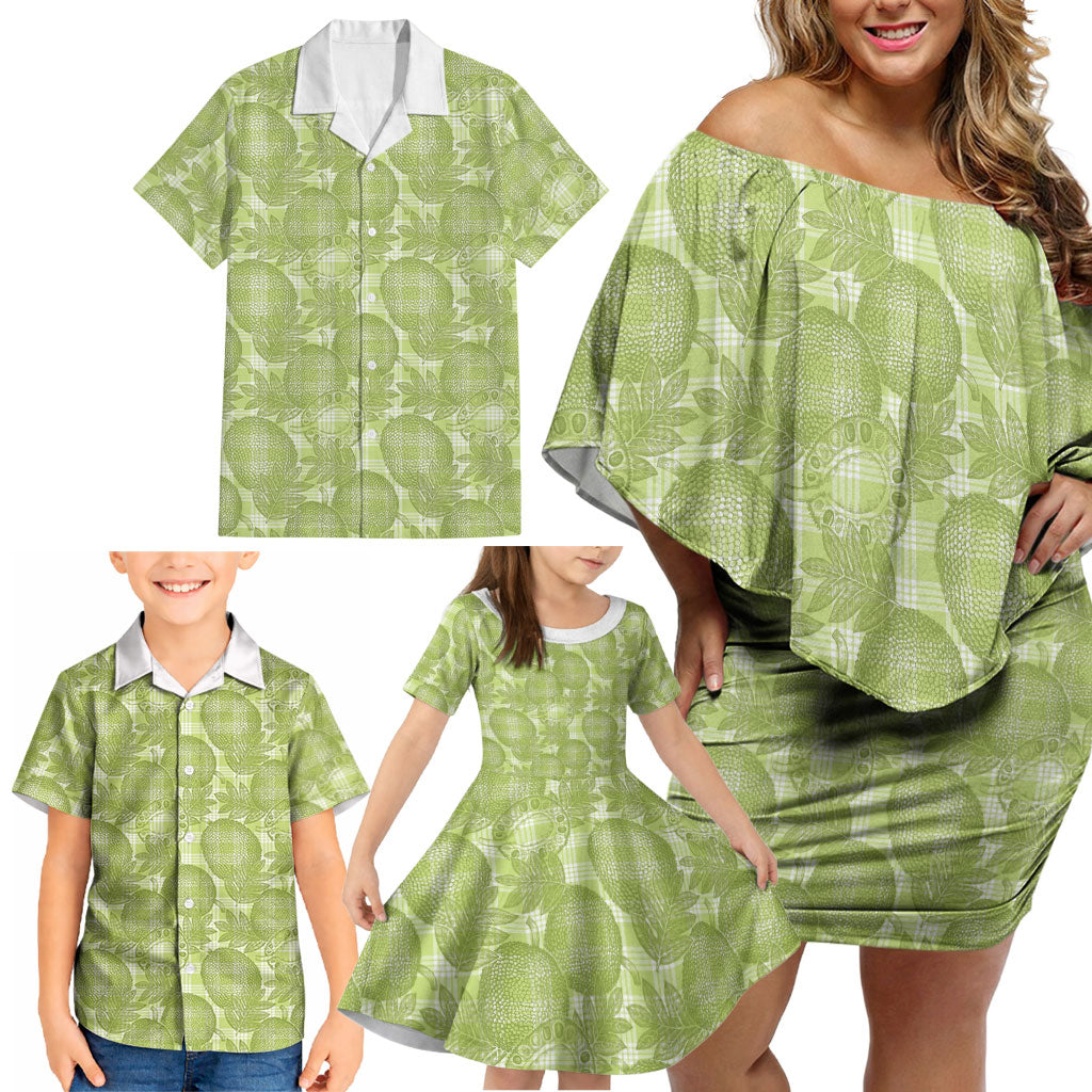 Omaomao Hawaii Breadfruit Palaka Motifs Family Matching Off Shoulder Short Dress and Hawaiian Shirt LT14 - Polynesian Pride