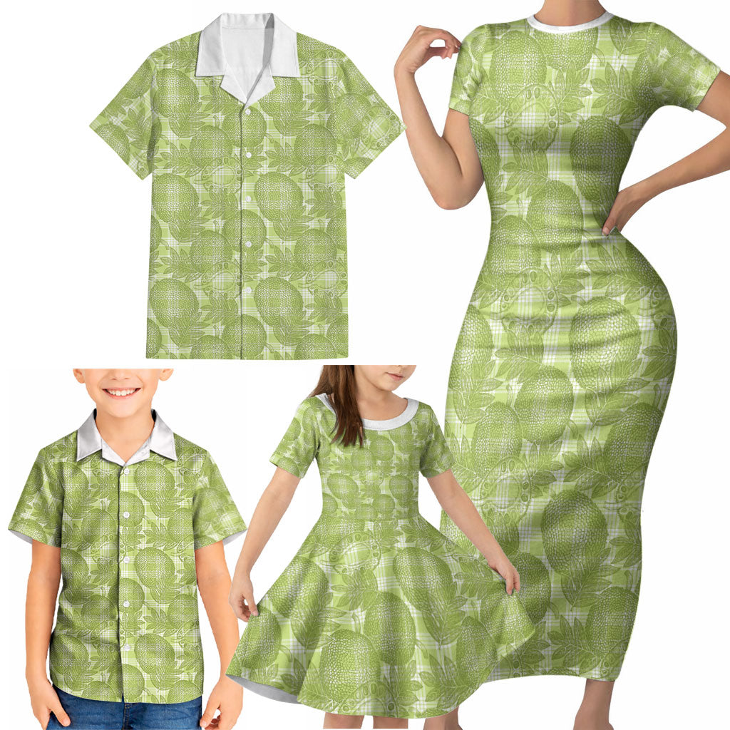 Omaomao Hawaii Breadfruit Palaka Motifs Family Matching Short Sleeve Bodycon Dress and Hawaiian Shirt LT14 - Polynesian Pride