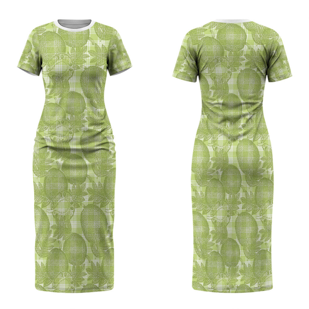 Omaomao Hawaii Breadfruit Palaka Motifs Family Matching Short Sleeve Bodycon Dress and Hawaiian Shirt LT14 Mom's Dress Green - Polynesian Pride