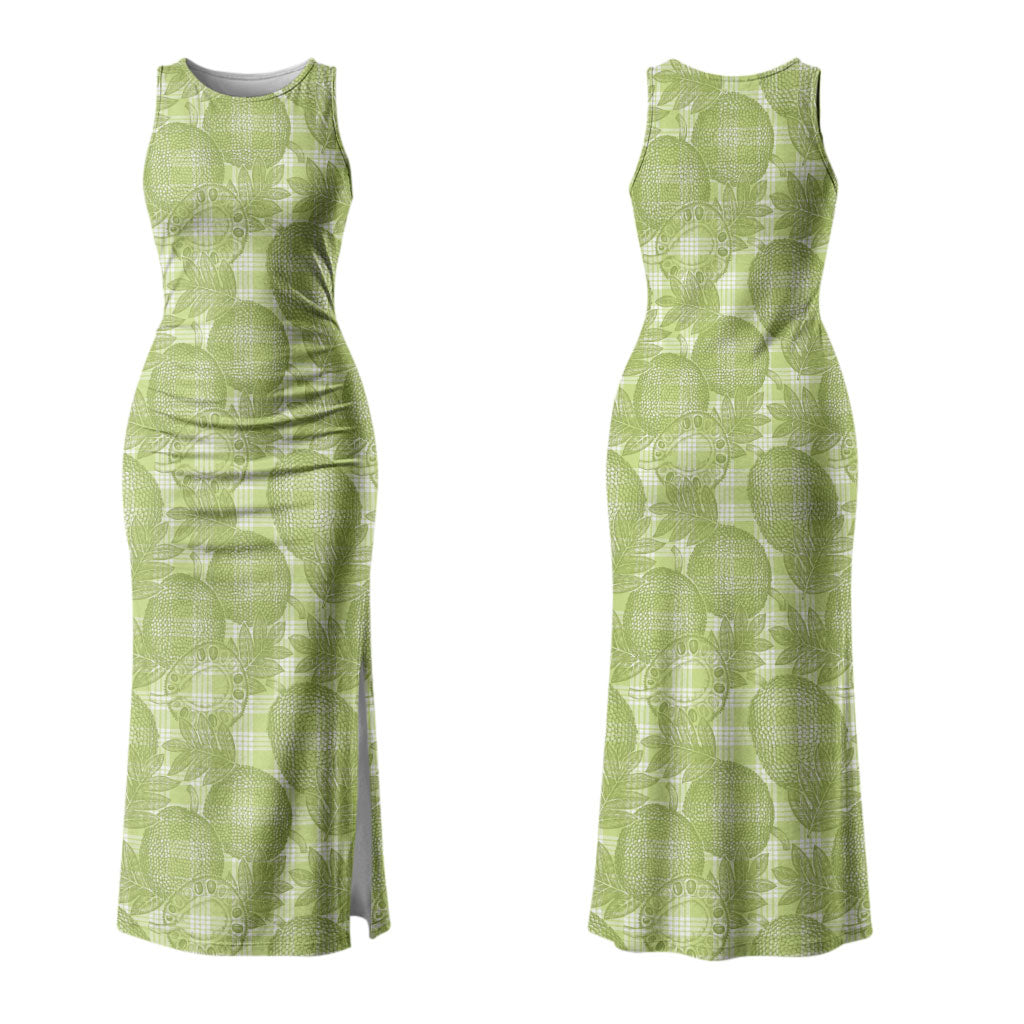 Omaomao Hawaii Breadfruit Palaka Motifs Family Matching Tank Maxi Dress and Hawaiian Shirt LT14 Mom's Dress Green - Polynesian Pride