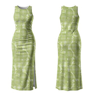 Omaomao Hawaii Breadfruit Palaka Motifs Family Matching Tank Maxi Dress and Hawaiian Shirt LT14 Mom's Dress Green - Polynesian Pride