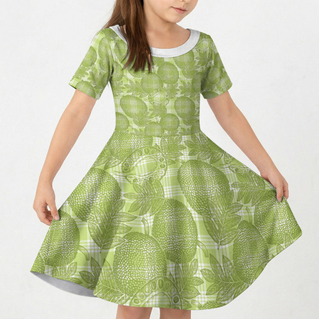 Omaomao Hawaii Breadfruit Palaka Motifs Kid Short Sleeve Dress
