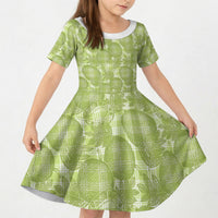 Omaomao Hawaii Breadfruit Palaka Motifs Kid Short Sleeve Dress LT14 KID Green - Polynesian Pride