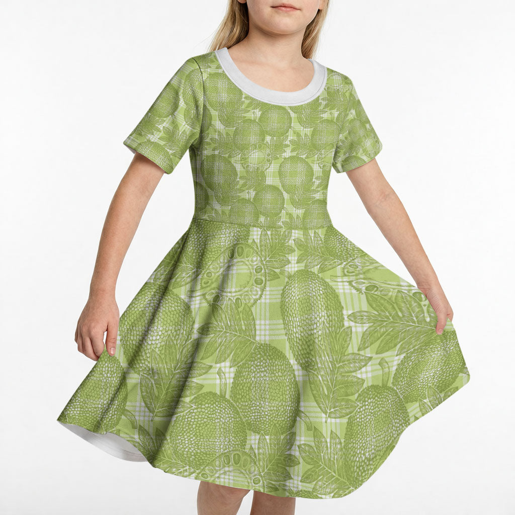 Omaomao Hawaii Breadfruit Palaka Motifs Kid Short Sleeve Dress LT14 - Polynesian Pride