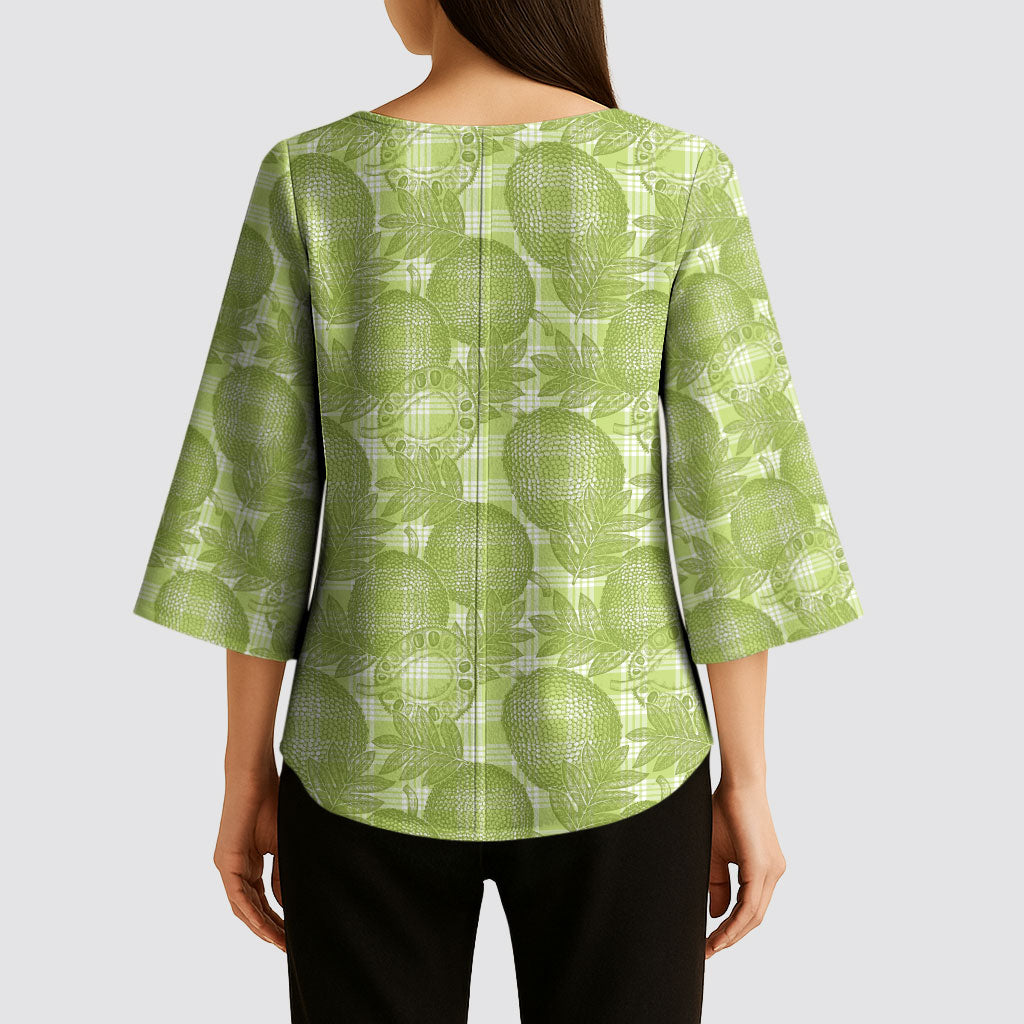 Omaomao Hawaii Breadfruit Palaka Motifs Kimono Sleeve Blouse LT14 - Polynesian Pride
