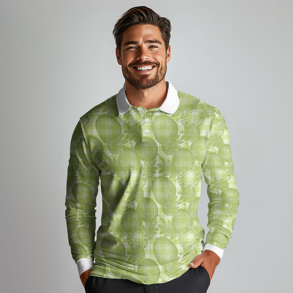 Omaomao Hawaii Breadfruit Palaka Motifs Long Sleeve Polo Shirt LT14 - Polynesian Pride