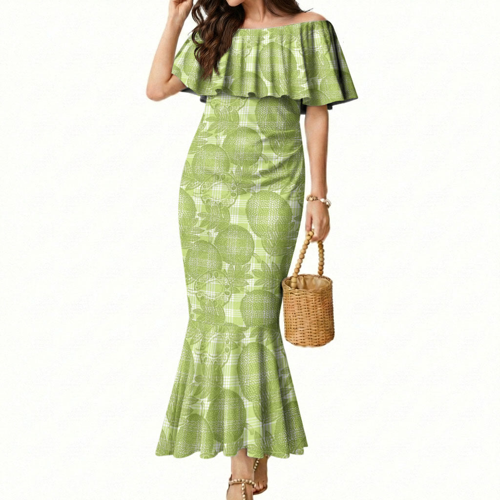Omaomao Hawaii Breadfruit Palaka Motifs Mermaid Dress LT14 Women Green - Polynesian Pride