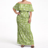 Omaomao Hawaii Breadfruit Palaka Motifs Off Shoulder Maxi Dress LT14 Women Green - Polynesian Pride