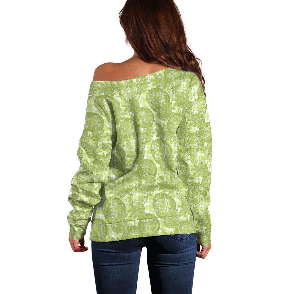 Omaomao Hawaii Breadfruit Palaka Motifs Off Shoulder Sweater LT14 - Polynesian Pride