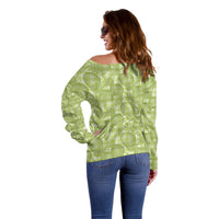 Omaomao Hawaii Breadfruit Palaka Motifs Off Shoulder Sweater LT14 - Polynesian Pride