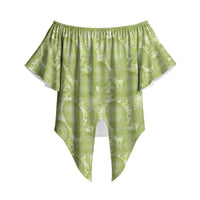 Omaomao Hawaii Breadfruit Palaka Motifs Off Shoulder Wrap Waist Top LT14 - Polynesian Pride