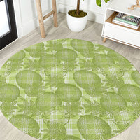 Omaomao Hawaii Breadfruit Palaka Motifs Round Carpet LT14 Green - Polynesian Pride