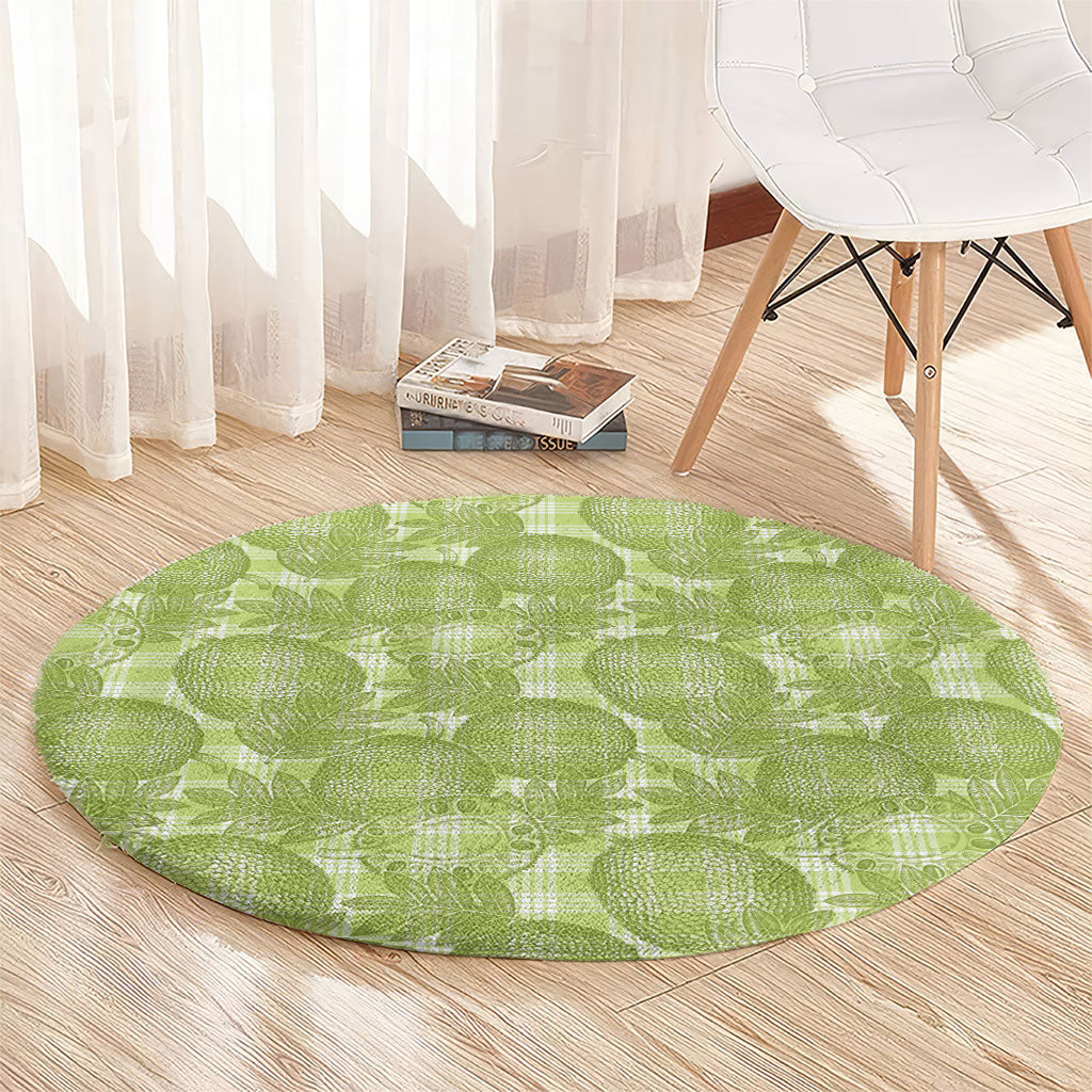 Omaomao Hawaii Breadfruit Palaka Motifs Round Carpet LT14 - Polynesian Pride