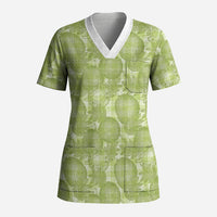 Omaomao Hawaii Breadfruit Palaka Motifs Scrub Top LT14 Adult Green - Polynesian Pride