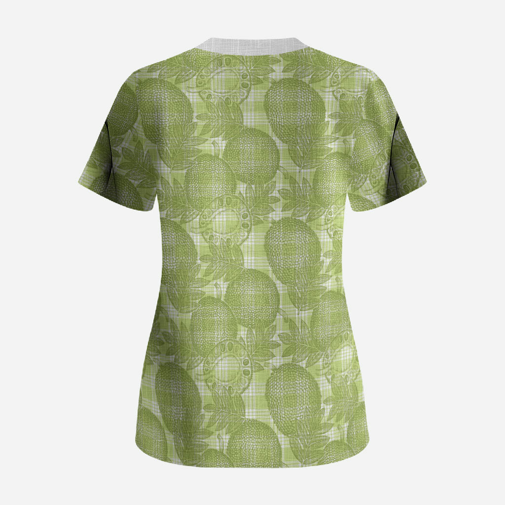 Omaomao Hawaii Breadfruit Palaka Motifs Scrub Top LT14 - Polynesian Pride
