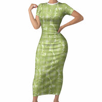 Omaomao Hawaii Breadfruit Palaka Motifs Short Sleeve Bodycon Dress LT14 Long Dress Green - Polynesian Pride