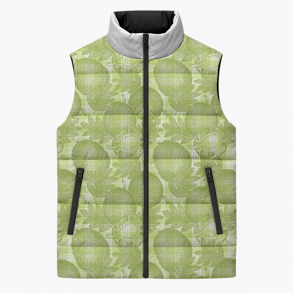 Omaomao Hawaii Breadfruit Palaka Motifs Sleeveless Puffer Jacket