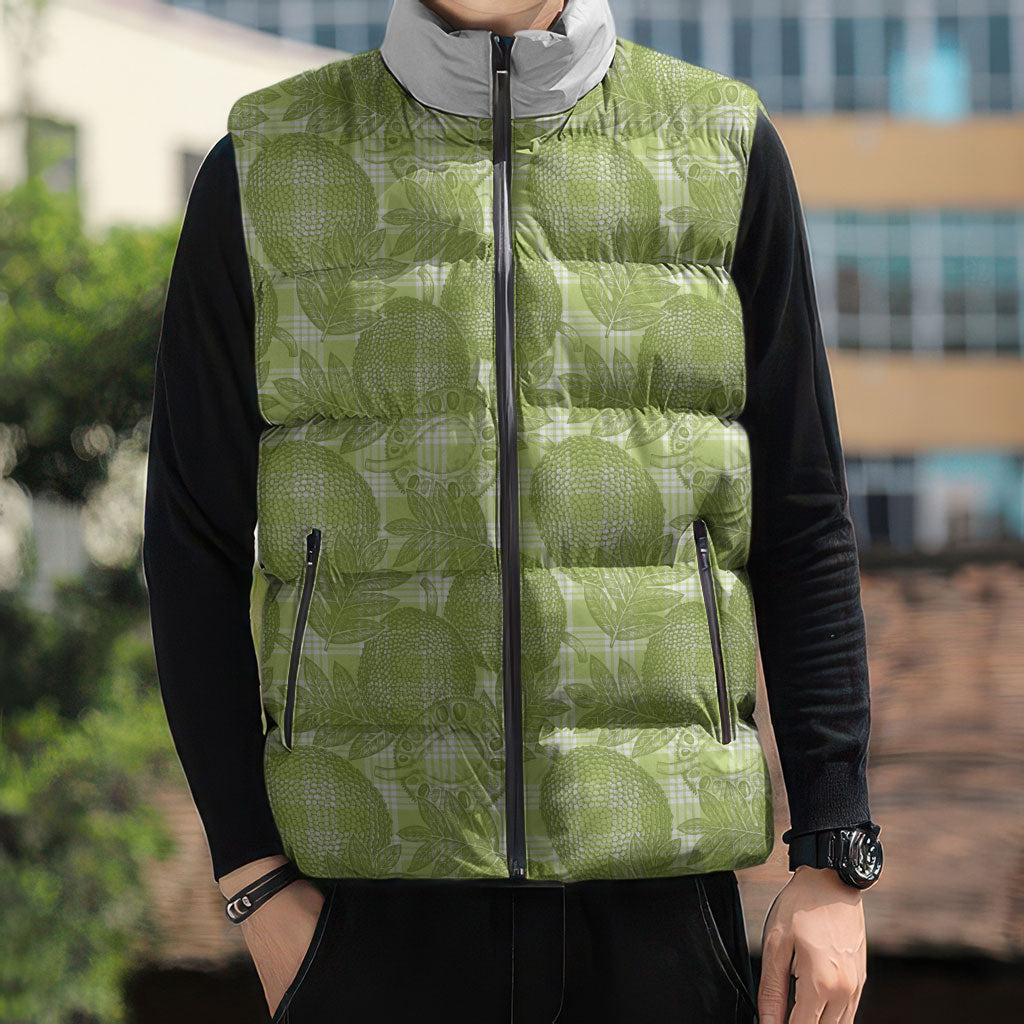 Omaomao Hawaii Breadfruit Palaka Motifs Sleeveless Puffer Jacket LT14 - Polynesian Pride