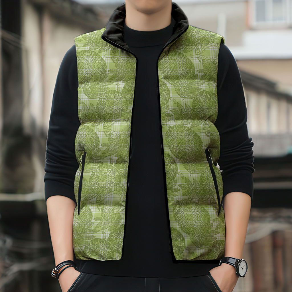 Omaomao Hawaii Breadfruit Palaka Motifs Sleeveless Puffer Jacket LT14 - Polynesian Pride