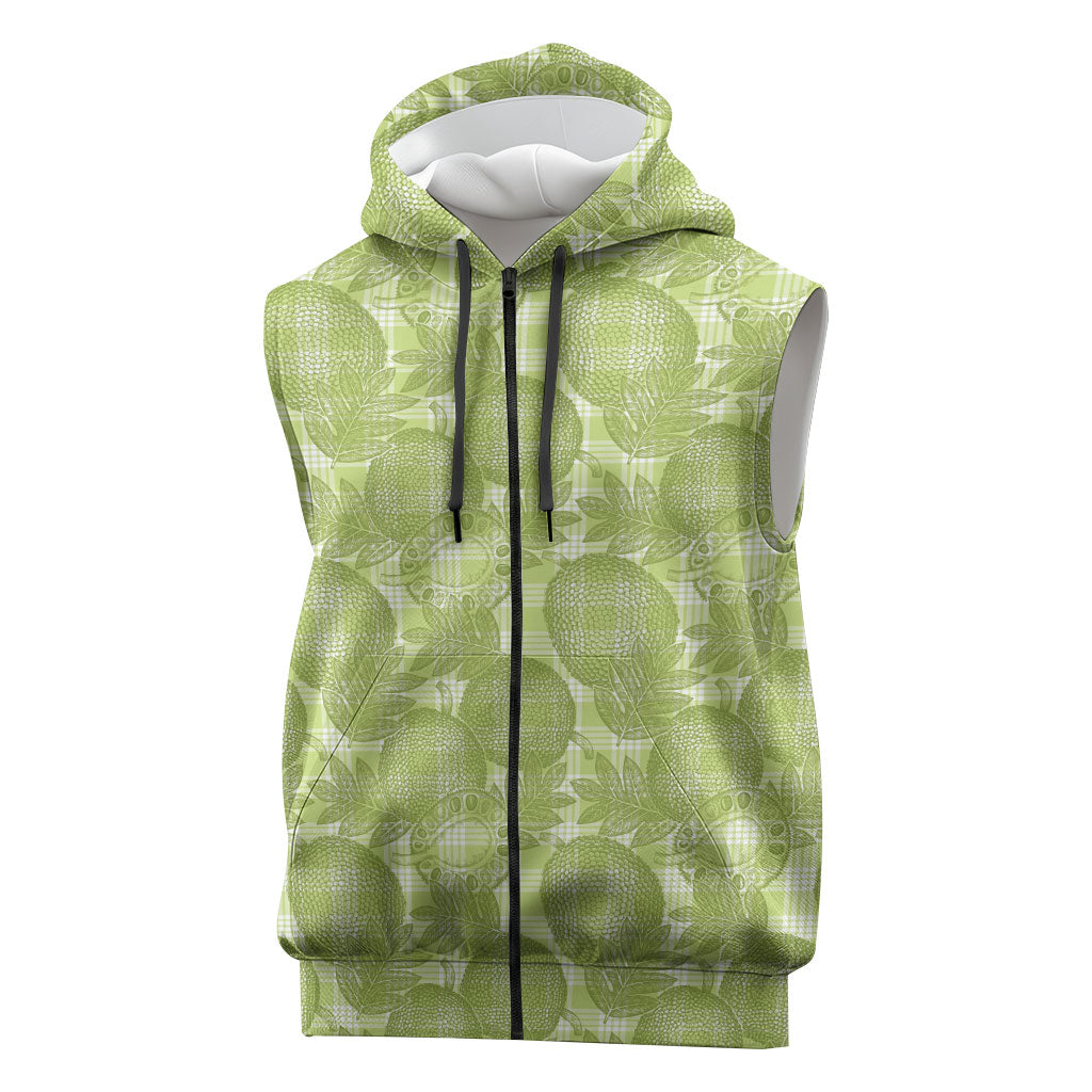Omaomao Hawaii Breadfruit Palaka Motifs Sleeveless Zip Hoodie LT14 Green - Polynesian Pride