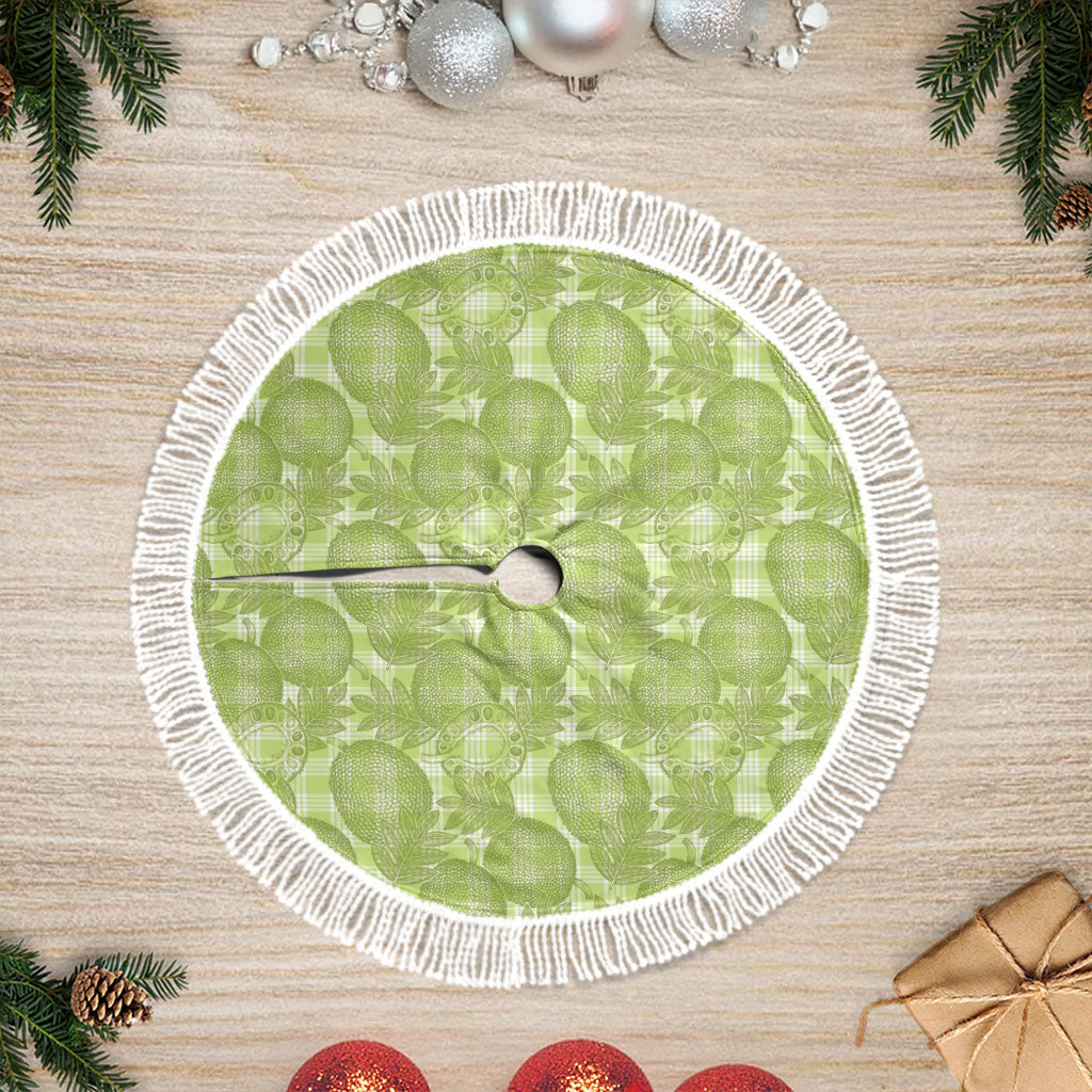 Omaomao Hawaii Breadfruit Palaka Motifs Tree Skirt LT14 Fringed Green - Polynesian Pride