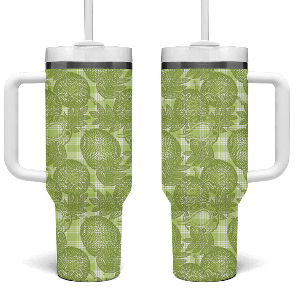 Omaomao Hawaii Breadfruit Palaka Motifs Tumbler With Handle LT14 One Size: 40 oz Green - Polynesian Pride