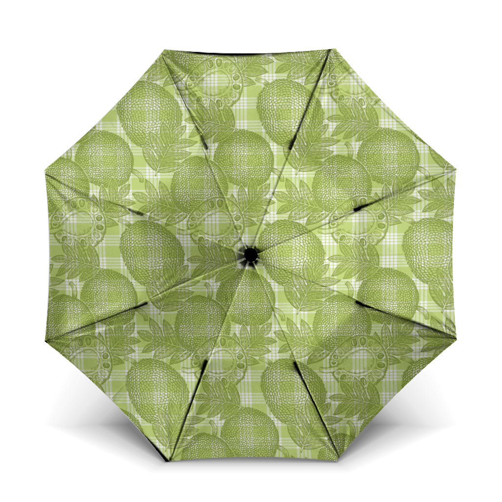 Omaomao Hawaii Breadfruit Palaka Motifs Umbrella LT14 One Size Folded 11.42 inch Opened Diameter 37.4 inch Green - Polynesian Pride