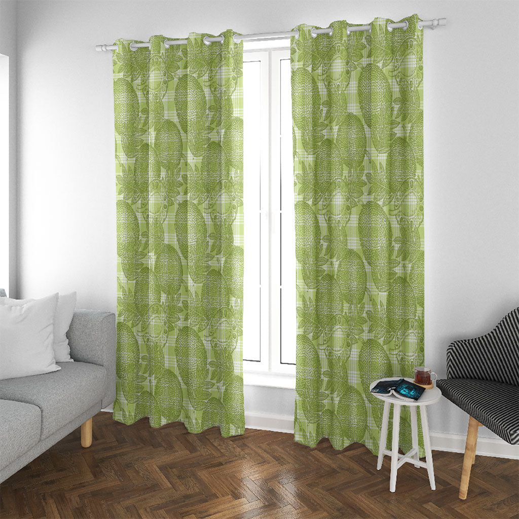 Omaomao Hawaii Breadfruit Palaka Motifs Window Curtain LT14 With Grommets Green - Polynesian Pride