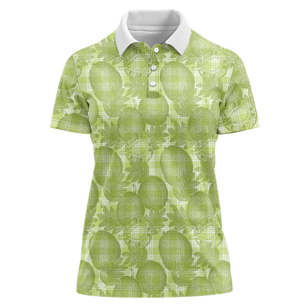 Omaomao Hawaii Breadfruit Palaka Motifs Women Polo Shirt LT14 Female Green - Polynesian Pride