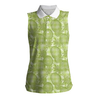 Omaomao Hawaii Breadfruit Palaka Motifs Women Sleeveless Polo Shirt LT14 Female Green - Polynesian Pride