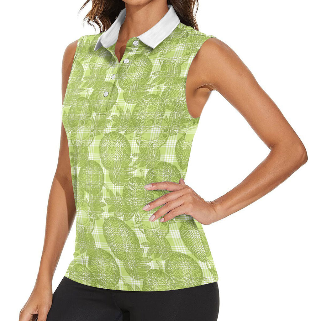Omaomao Hawaii Breadfruit Palaka Motifs Women Sleeveless Polo Shirt LT14 - Polynesian Pride