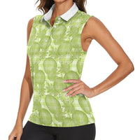 Omaomao Hawaii Breadfruit Palaka Motifs Women Sleeveless Polo Shirt LT14 - Polynesian Pride