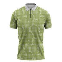 Omaomao Hawaii Breadfruit Palaka Motifs Zipper Polo Shirt LT14 Green - Polynesian Pride