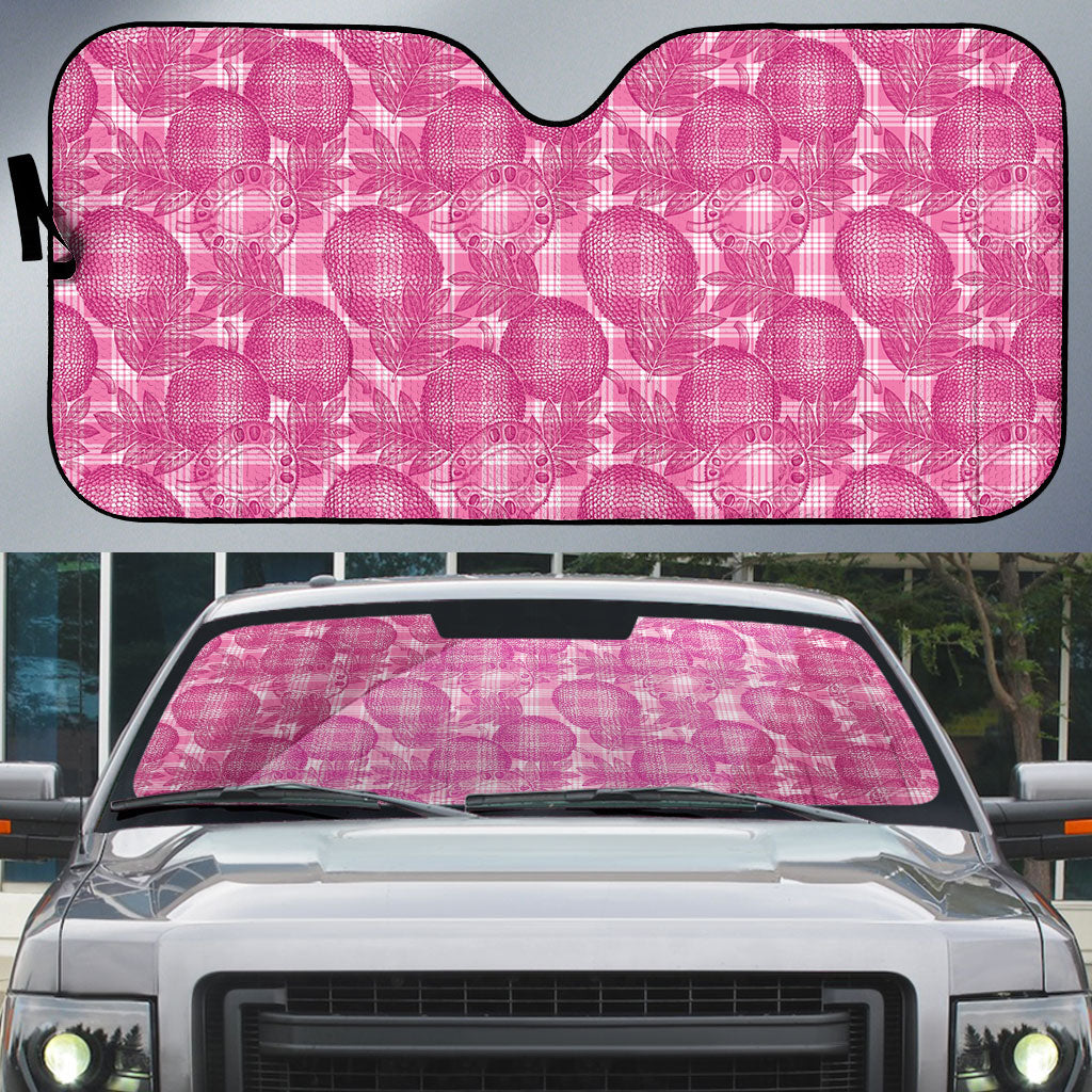 Alaka Hawaii Breadfruit Palaka Motifs Auto Sun Shade LT14 Pink - Polynesian Pride