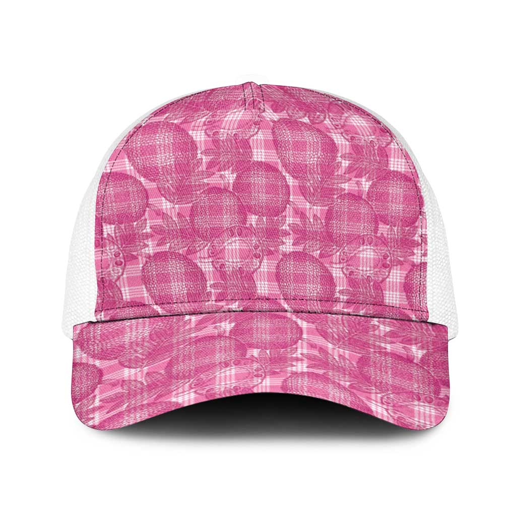 Alaka Hawaii Breadfruit Palaka Motifs Baseball Net Cap LT14 One Size White Pink - Polynesian Pride