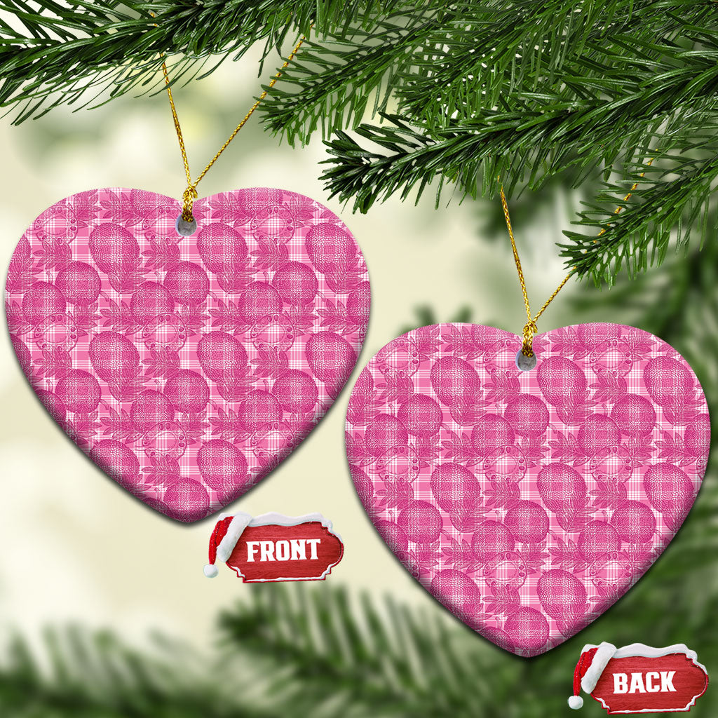 Alaka Hawaii Breadfruit Palaka Motifs Ceramic Ornament LT14 Heart Pink - Polynesian Pride