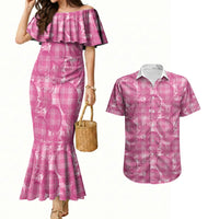 Alaka Hawaii Breadfruit Palaka Motifs Couples Matching Mermaid Dress and Hawaiian Shirt LT14 Pink - Polynesian Pride