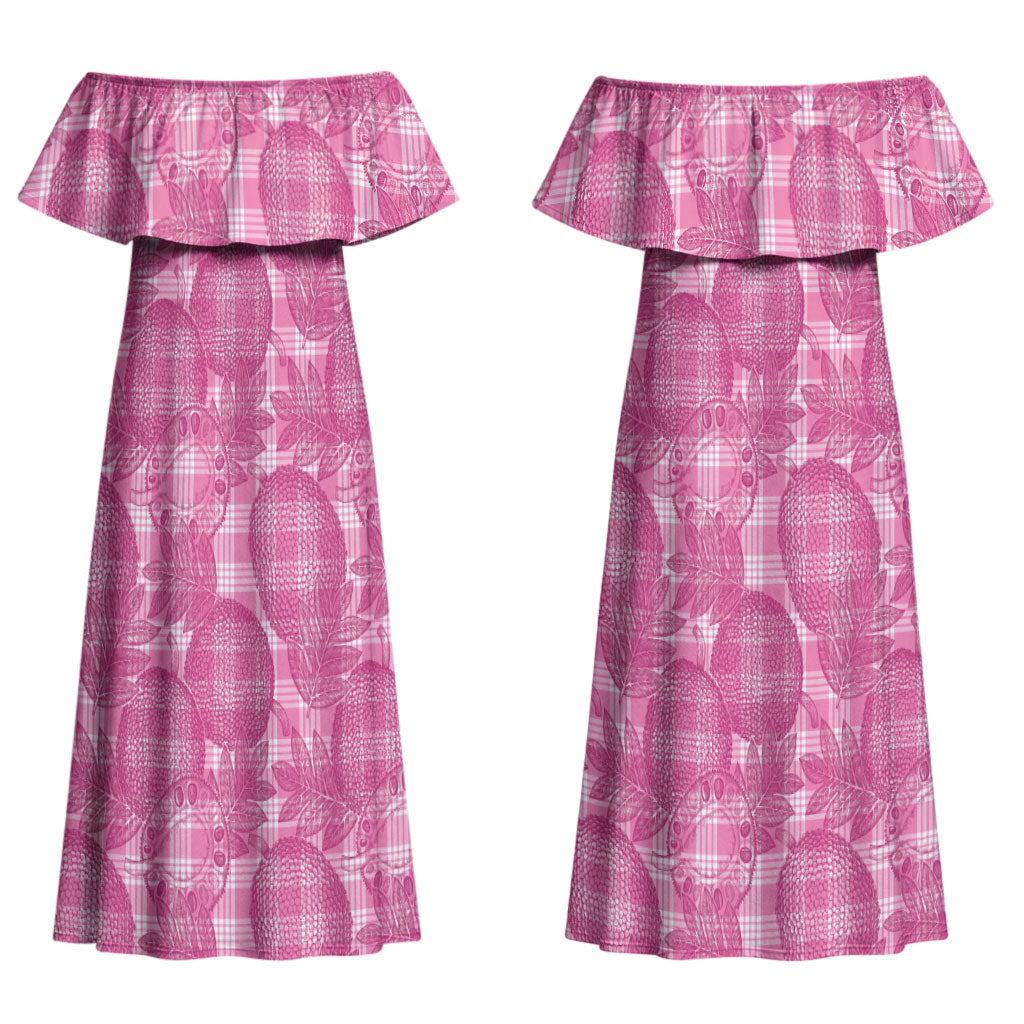 Alaka Hawaii Breadfruit Palaka Motifs Couples Matching Off Shoulder Maxi Dress and Long Sleeve Button Shirt LT14 - Polynesian Pride