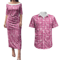 Alaka Hawaii Breadfruit Palaka Motifs Couples Matching Puletasi and Hawaiian Shirt LT14 Pink - Polynesian Pride